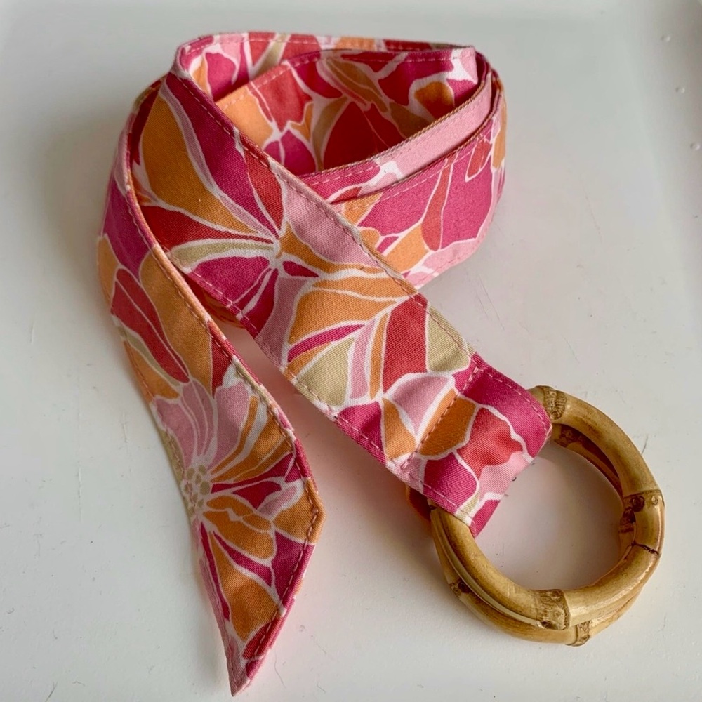 Talbots Preppy Floral Belt with Bamboo Buckle - L/XL